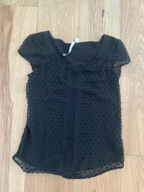 LC Lauren Conrad Black Swiss Dot Pintuck Short Sleeve Blouse